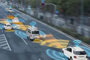 3車線道路を走行中の安全走行搭載車両